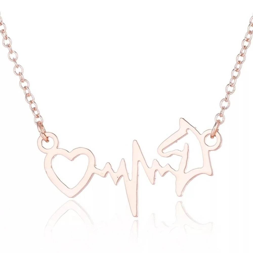 Pretty Rose Gold Tone ECG Horse Necklace